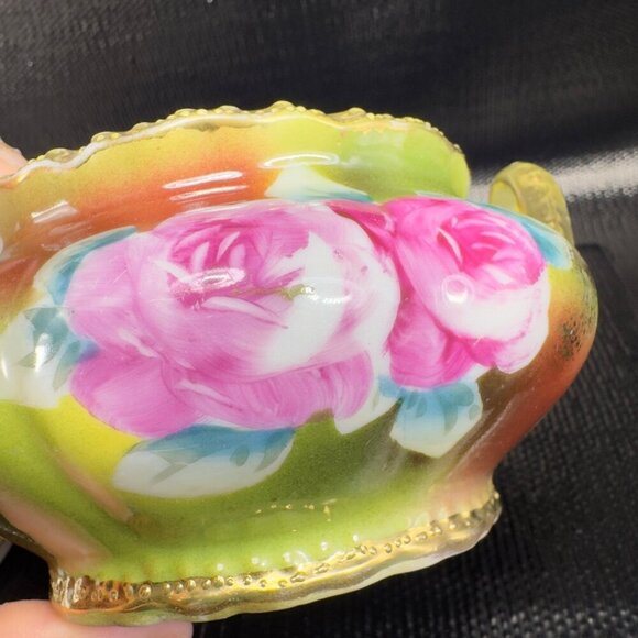 Antique Nippon Porcelain Hand Painted Sugar Bowl Small Container Jar Beaded VTG - Picture 7 of 15